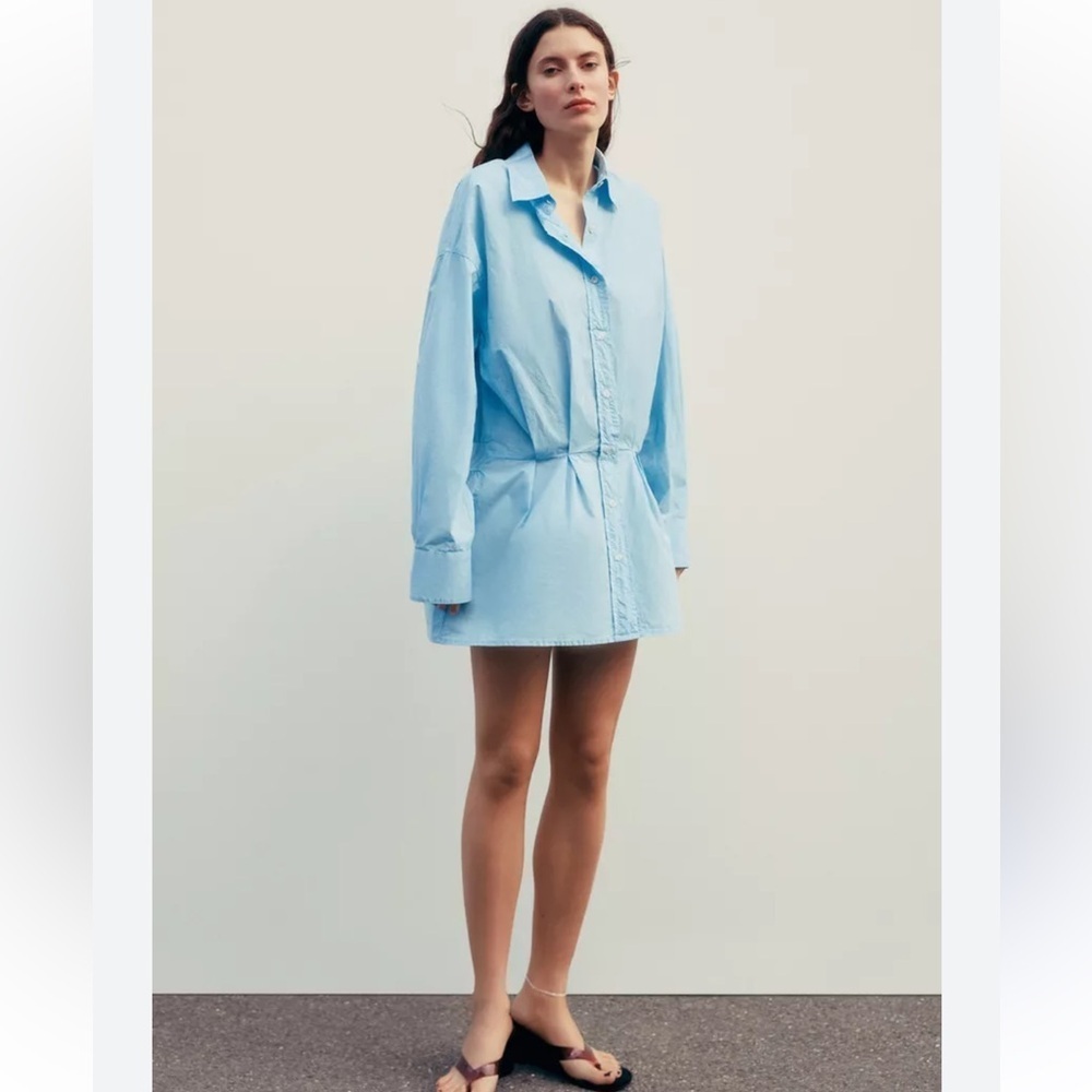Zara Box Pleat Button Down Shirt Dress